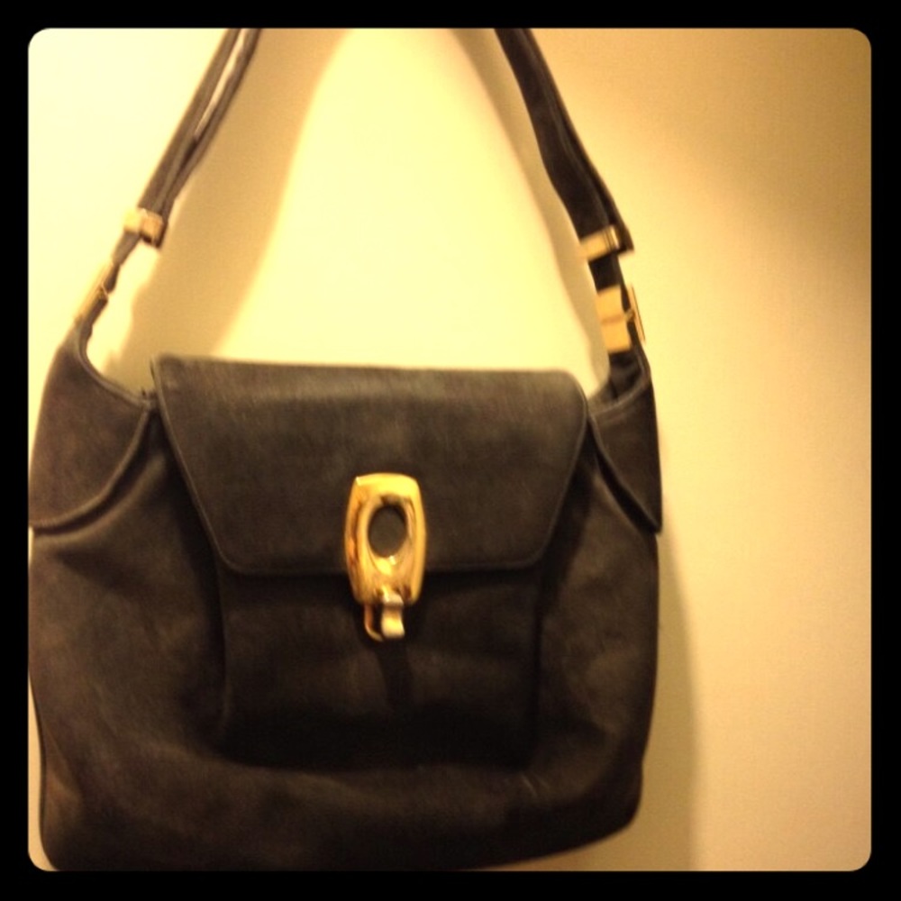 Grey Suede Lather Handbag